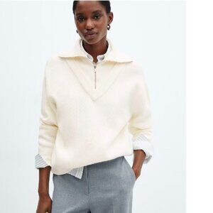 MANGO Zip Neck Jumper in Cream size XL
